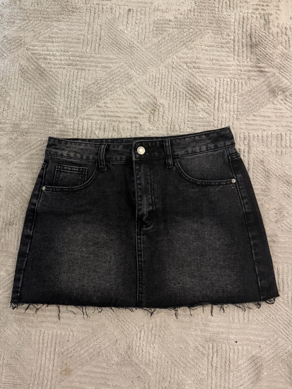 Women's Black Denim Mini Skirt - Classic Raw Hem
